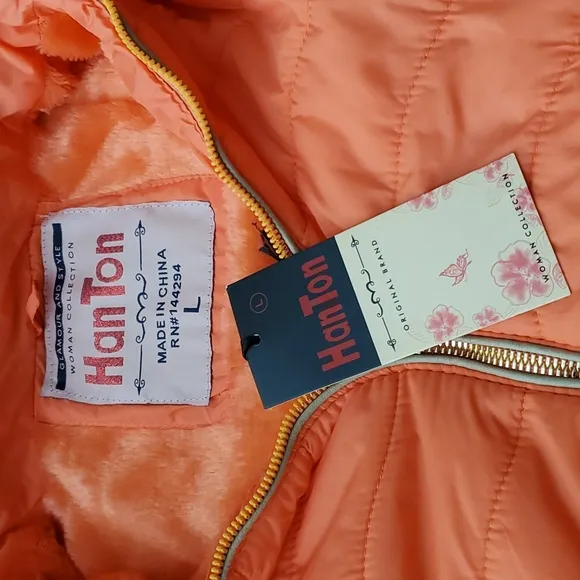 🆕️ HANTON Coral Quilted Faux Fur Removable Hooded Vest SIZE: L