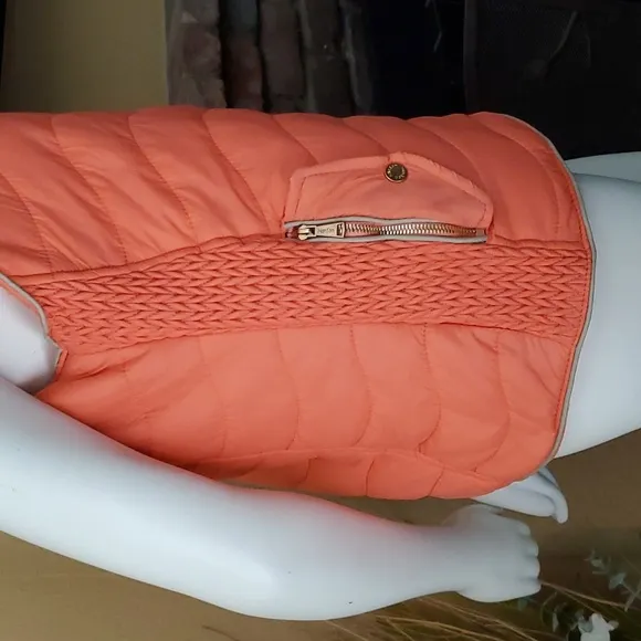 🆕️ HANTON Coral Quilted Faux Fur Removable Hooded Vest SIZE: L