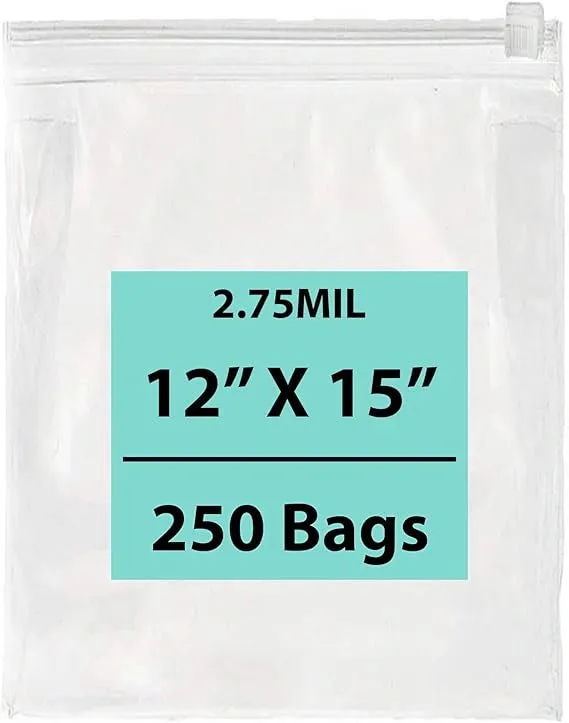 12X15 inches Resealable Poly Bags With Slide Seal 2.75 Mil (LDPE)