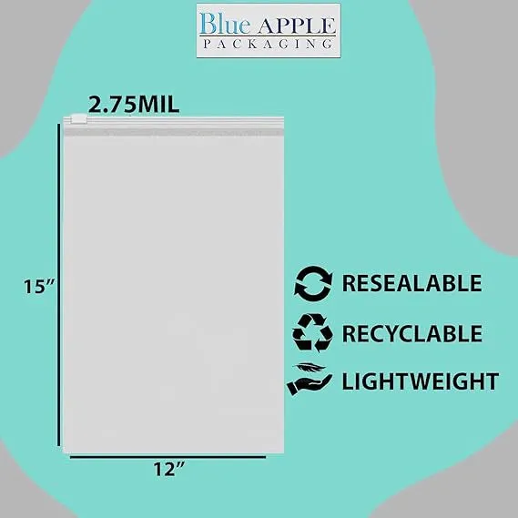 12X15 inches Resealable Poly Bags With Slide Seal 2.75 Mil (LDPE)