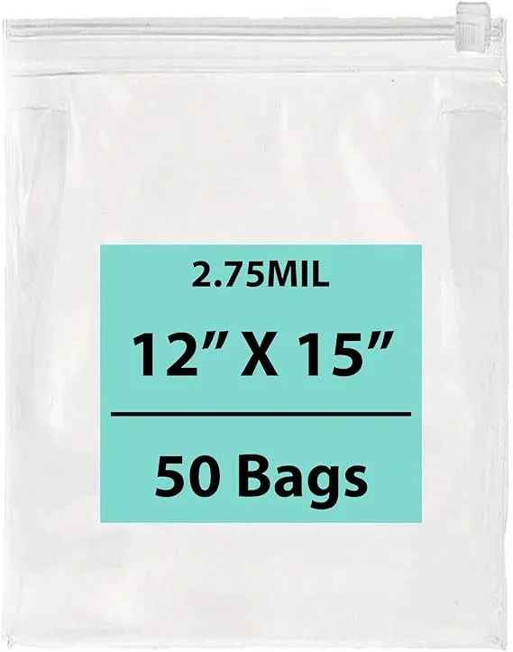 12X15 inches Resealable Poly Bags With Slide Seal 2.75 Mil (LDPE)