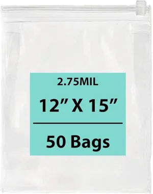 12X15 inches Resealable Poly Bags With Slide Seal 2.75 Mil (LDPE)