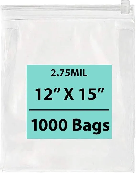 12X15 inches Resealable Poly Bags With Slide Seal 2.75 Mil (LDPE)