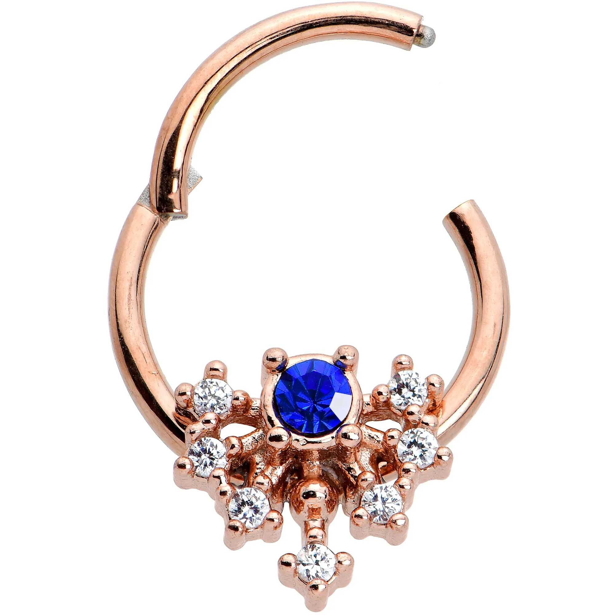 16 Gauge 3/8 Blue Gem Rose Gold Tone Glamour Flare Hinged Segment Ring