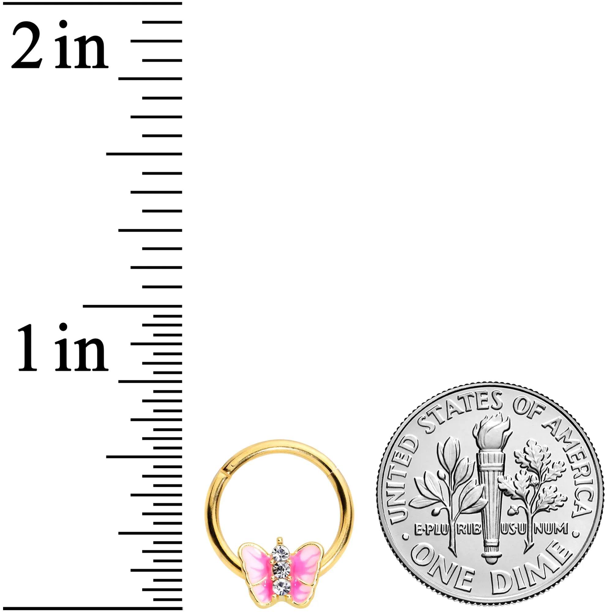 16 Gauge 3/8 Clear Gem Gold Tone Pink Butterfly Septum Ring