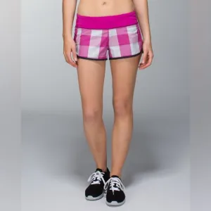 16 -Lululemon Run: Speed Short Gros Gingham Reflective Swift Raspberry / Bl…