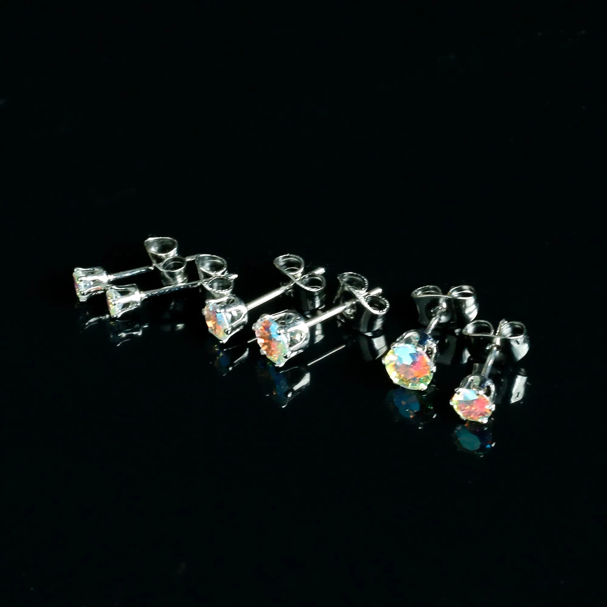 20 Gauge Aurora CZ Gem 3mm to 5mm Post Stud Earring Set of 3