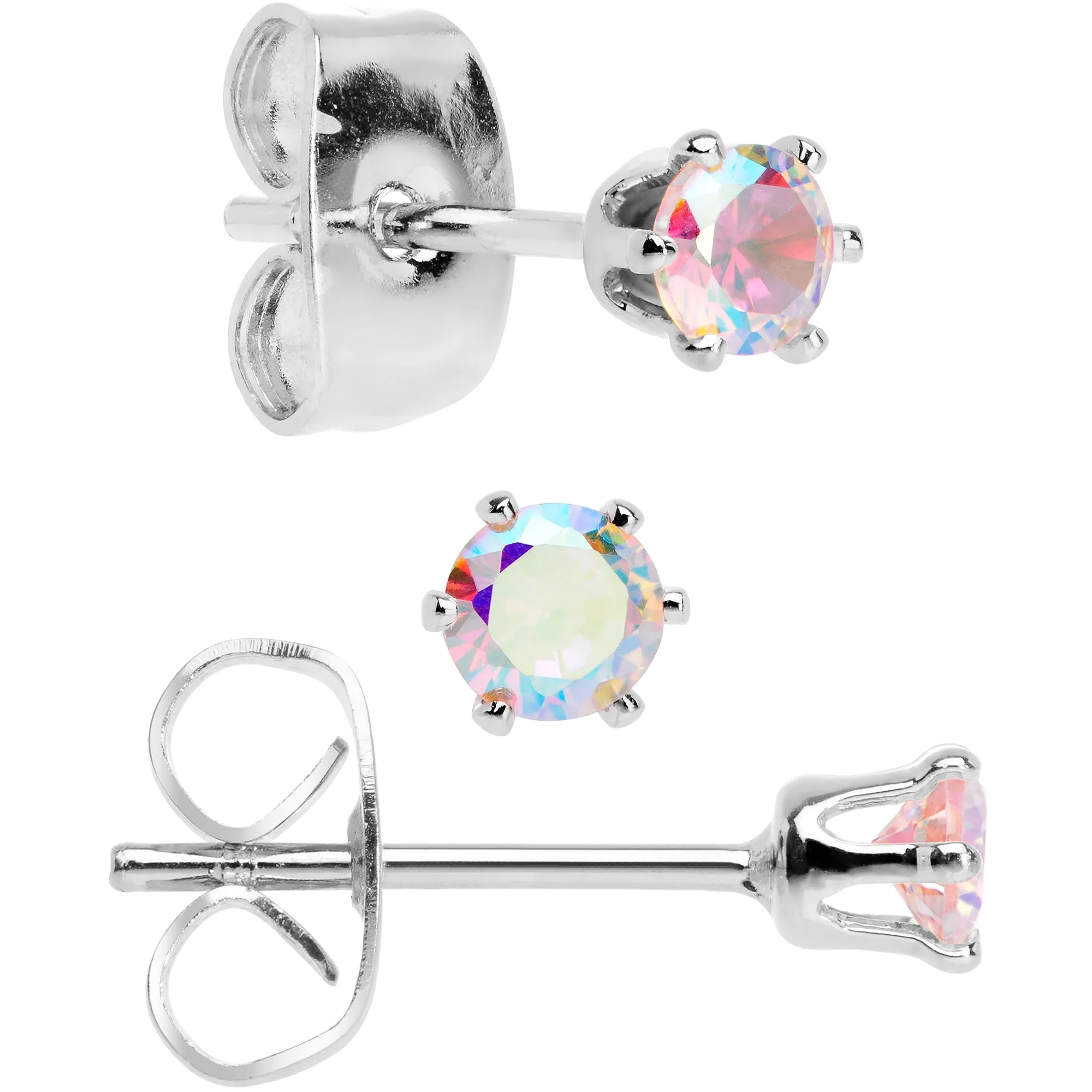 20 Gauge Aurora CZ Gem 3mm to 5mm Post Stud Earring Set of 3