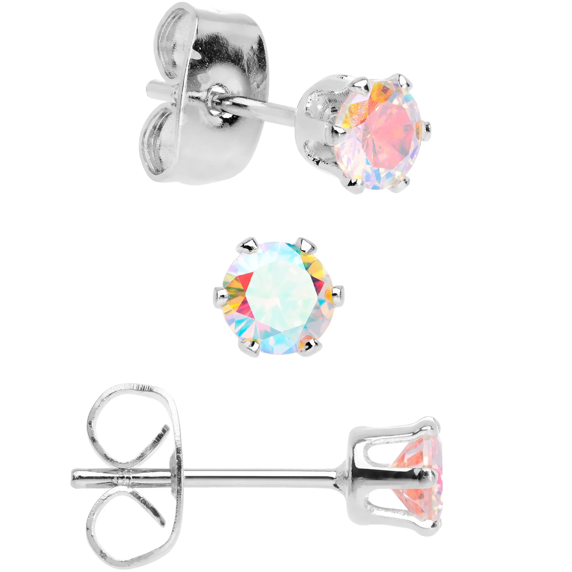 20 Gauge Aurora CZ Gem 3mm to 5mm Post Stud Earring Set of 3