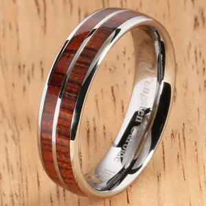 6mm Natural Hawaiian Koa Wood Inlaid Tungsten Double Row Wedding Ring