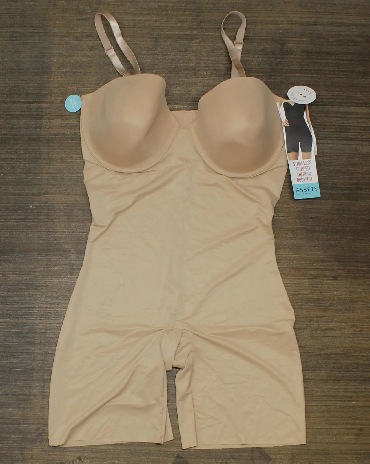 Assets By Spanx Women's Strapless Cupped Midthigh Bodysuit. 10216R
