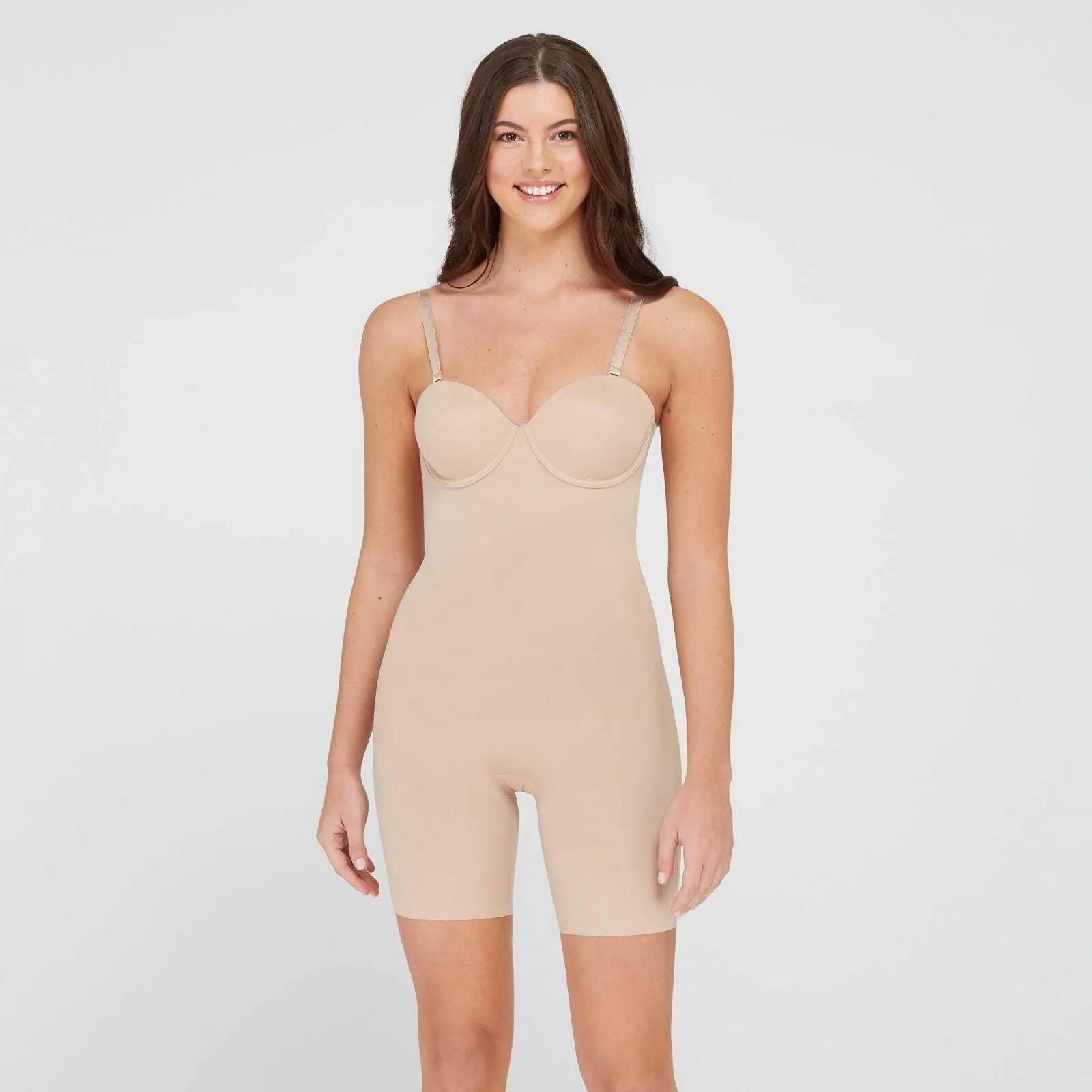 Assets By Spanx Women's Strapless Cupped Midthigh Bodysuit. 10216R