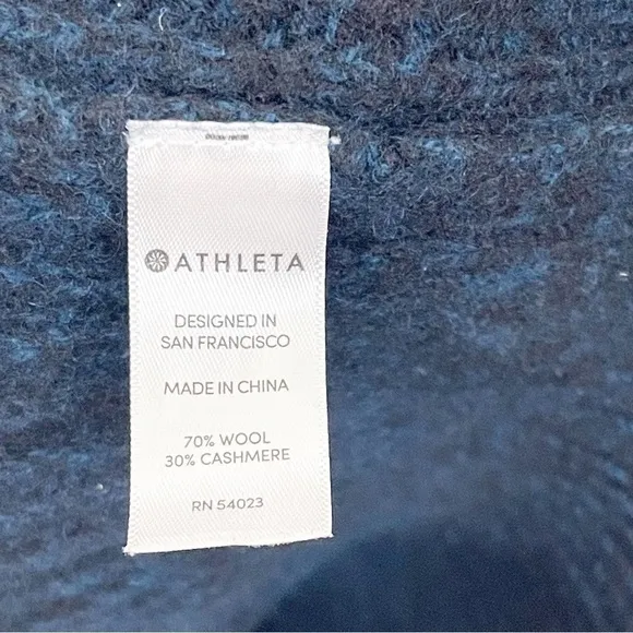Athleta Teal &amp; Black Marled Wool Cashmere Crewneck Pointelle Lucca Sweater XS