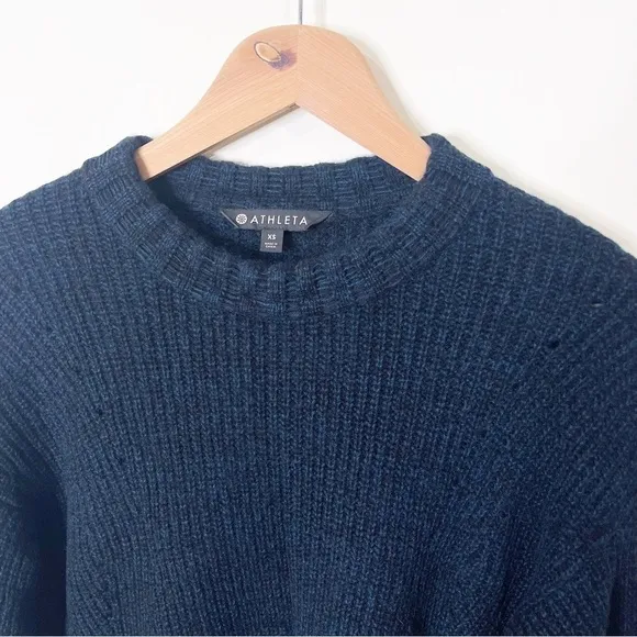 Athleta Teal &amp; Black Marled Wool Cashmere Crewneck Pointelle Lucca Sweater XS