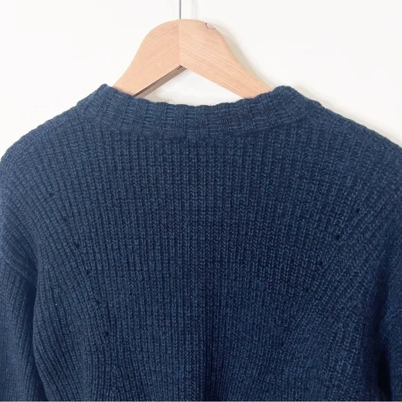 Athleta Teal &amp; Black Marled Wool Cashmere Crewneck Pointelle Lucca Sweater XS