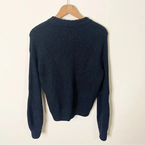 Athleta Teal &amp; Black Marled Wool Cashmere Crewneck Pointelle Lucca Sweater XS