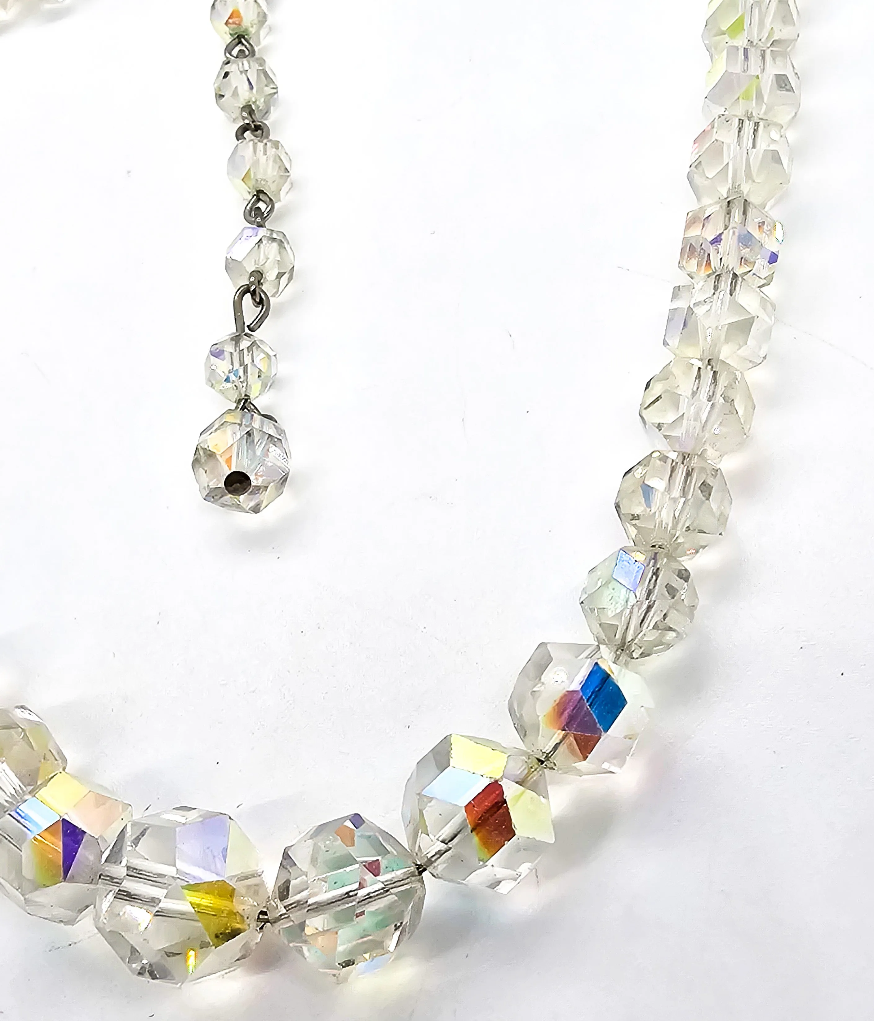 Austrian Crystal aurora Borealis AB mid century adjustable vintage necklace