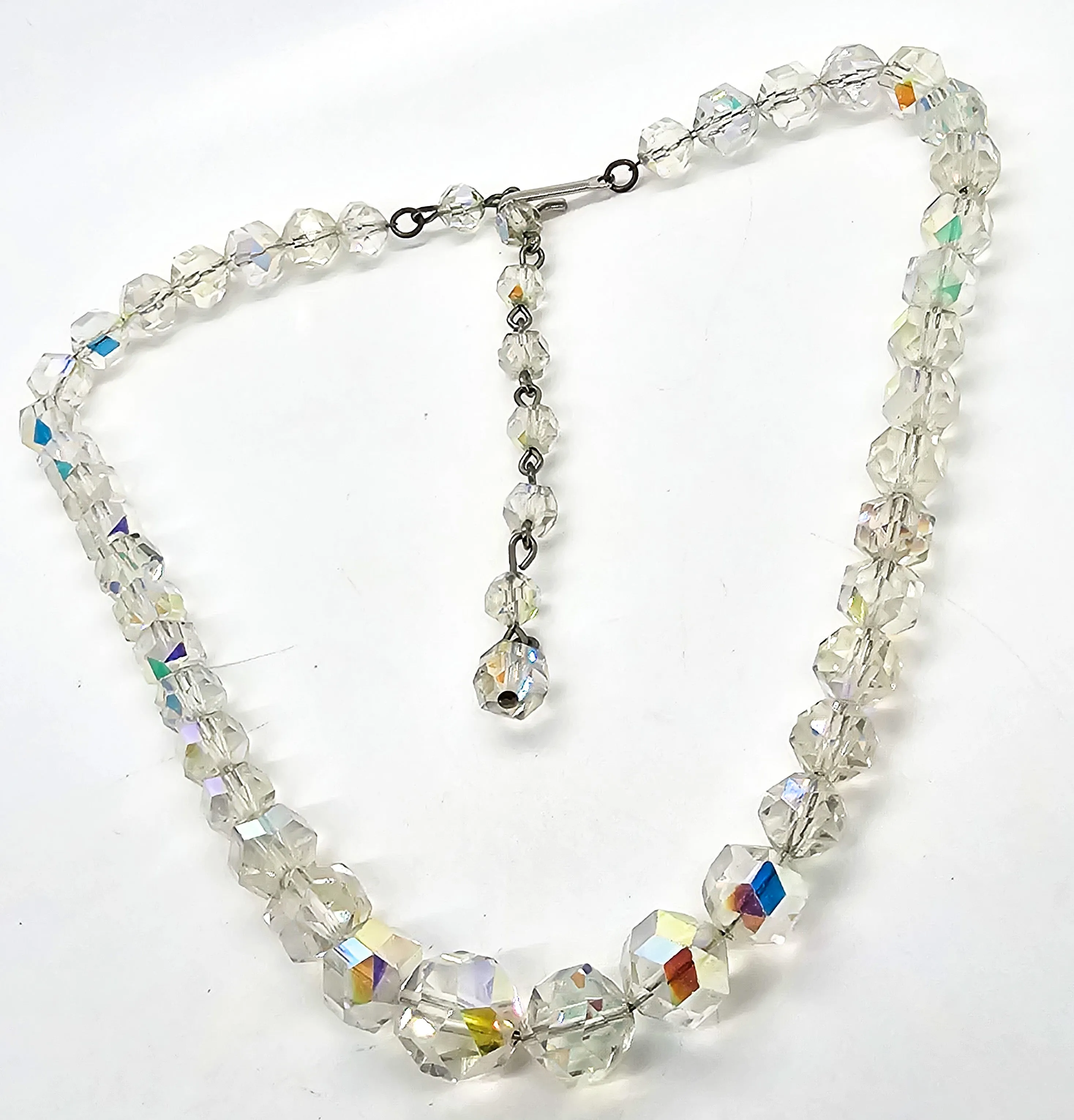 Austrian Crystal aurora Borealis AB mid century adjustable vintage necklace