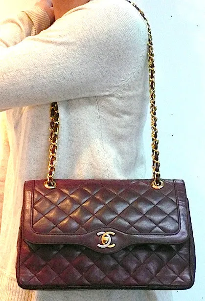 Authentic Chanel Vintage Quilted Burgundy 2.55 10” Flapover