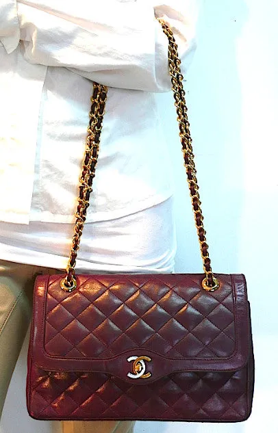 Authentic Chanel Vintage Quilted Burgundy 2.55 10” Flapover