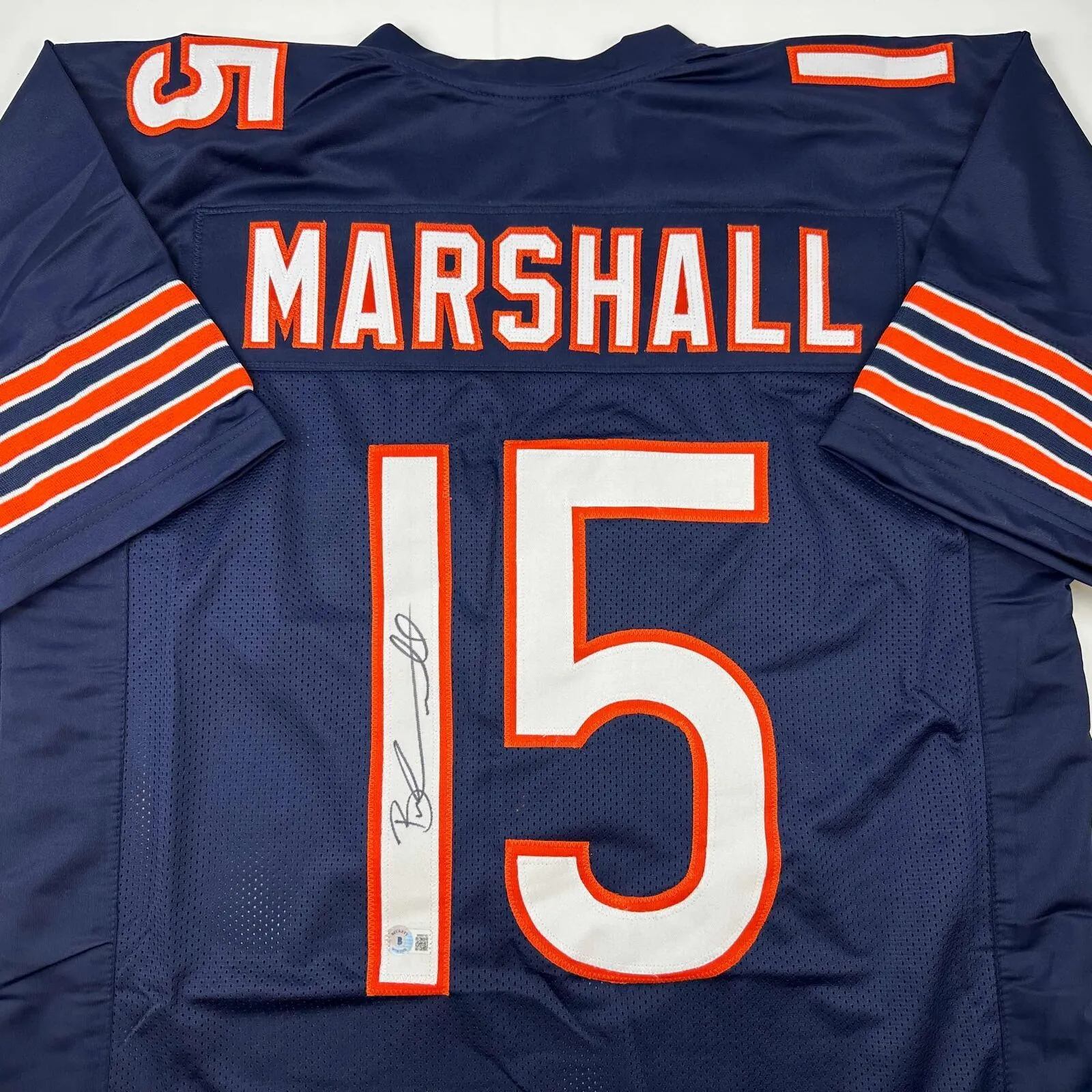 Autographed/Signed Brandon Marshall Chicago Blue Football Jersey Beckett BAS COA