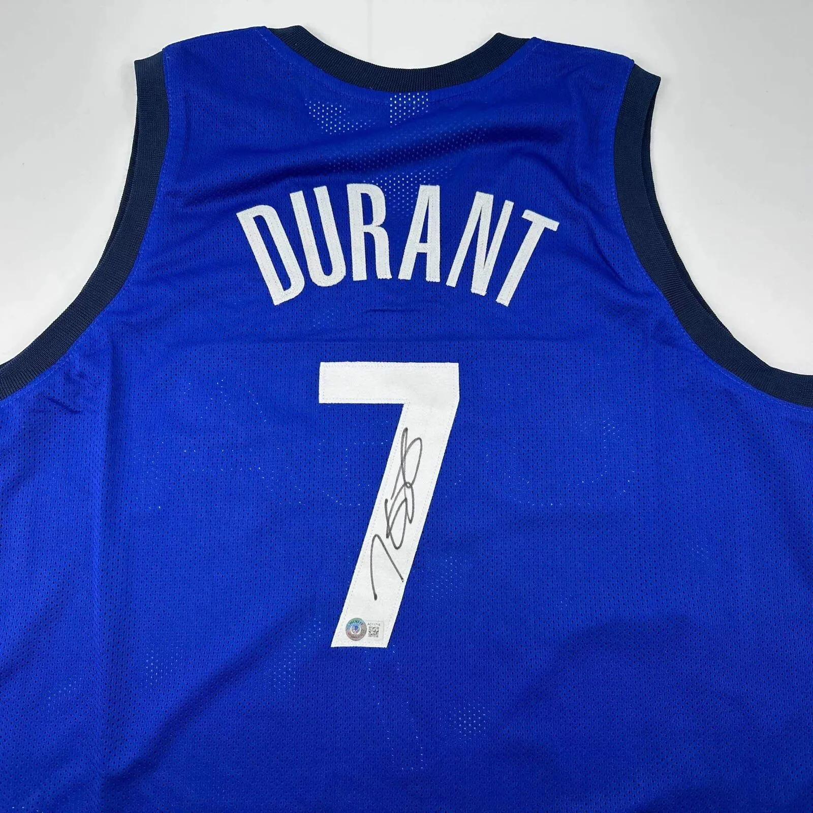 Autographed/Signed Kevin Durant United States USA Blue Jersey Beckett BAS COA