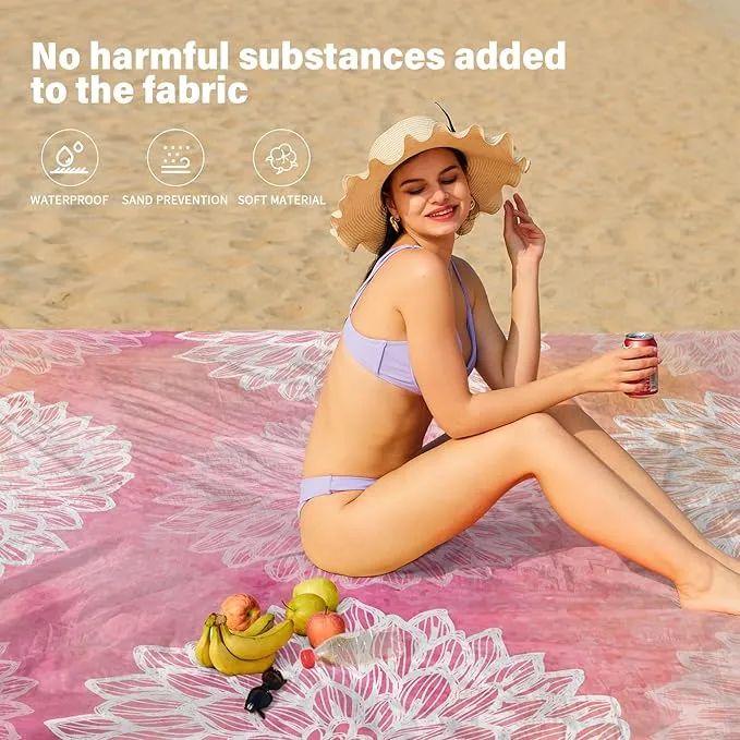 Beach Blanket Oversized Extra Large78 X 110",Waterproof Sandproof Beach Blanket 2-8 Adults Lightweight Durable for Travel Camping Hiking Picnic