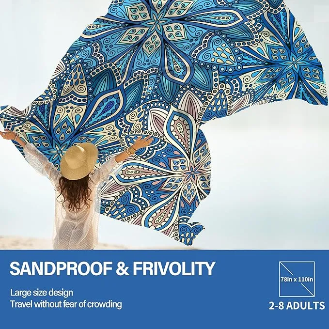 Beach Blanket Oversized Extra Large78 X 110",Waterproof Sandproof Beach Blanket 2-8 Adults Lightweight Durable for Travel Camping Hiking Picnic
