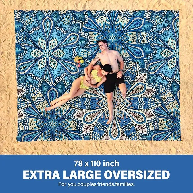 Beach Blanket Oversized Extra Large78 X 110",Waterproof Sandproof Beach Blanket 2-8 Adults Lightweight Durable for Travel Camping Hiking Picnic