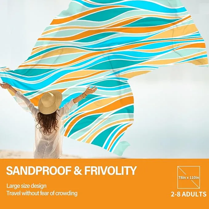 Beach Blanket Oversized Extra Large78 X 110",Waterproof Sandproof Beach Blanket 2-8 Adults Lightweight Durable for Travel Camping Hiking Picnic
