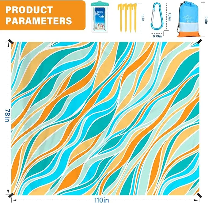 Beach Blanket Oversized Extra Large78 X 110",Waterproof Sandproof Beach Blanket 2-8 Adults Lightweight Durable for Travel Camping Hiking Picnic