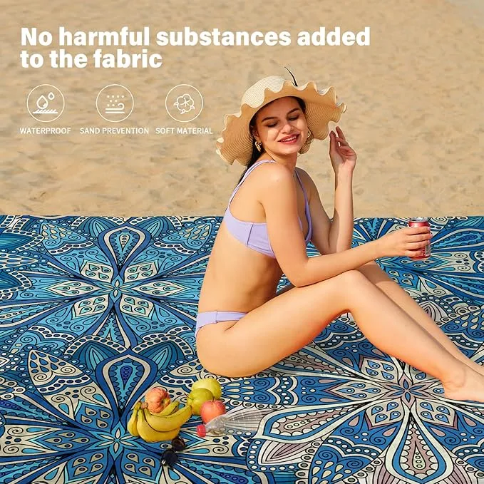 Beach Blanket Oversized Extra Large78 X 110",Waterproof Sandproof Beach Blanket 2-8 Adults Lightweight Durable for Travel Camping Hiking Picnic