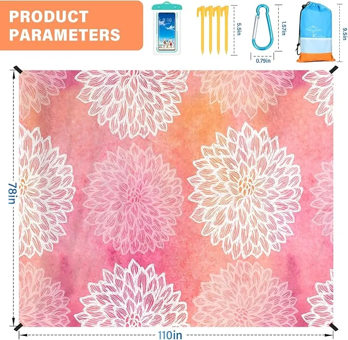 Beach Blanket Oversized Extra Large78 X 110",Waterproof Sandproof Beach Blanket 2-8 Adults Lightweight Durable for Travel Camping Hiking Picnic