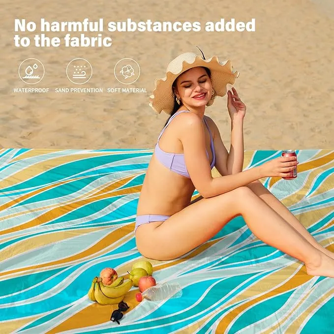 Beach Blanket Oversized Extra Large78 X 110",Waterproof Sandproof Beach Blanket 2-8 Adults Lightweight Durable for Travel Camping Hiking Picnic