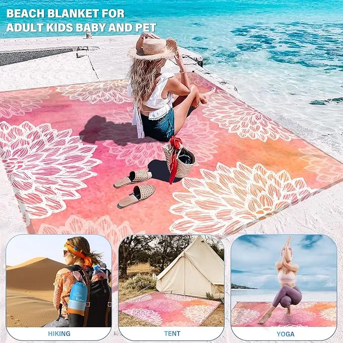 Beach Blanket Oversized Extra Large78 X 110",Waterproof Sandproof Beach Blanket 2-8 Adults Lightweight Durable for Travel Camping Hiking Picnic