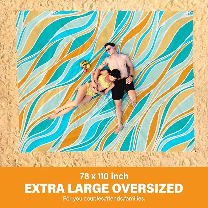 Beach Blanket Oversized Extra Large78 X 110",Waterproof Sandproof Beach Blanket 2-8 Adults Lightweight Durable for Travel Camping Hiking Picnic