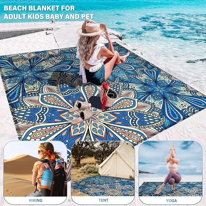 Beach Blanket Oversized Extra Large78 X 110",Waterproof Sandproof Beach Blanket 2-8 Adults Lightweight Durable for Travel Camping Hiking Picnic