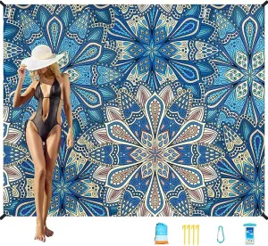 Beach Blanket Oversized Extra Large78 X 110",Waterproof Sandproof Beach Blanket 2-8 Adults Lightweight Durable for Travel Camping Hiking Picnic