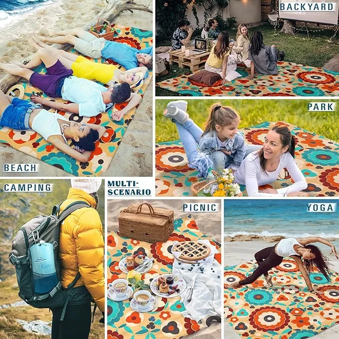 Beach Blanket Sandproof Waterproof 78''×110'' 1-7Adults Oversized,Compact Lightweight Durable Beach Mat for Travel Camping Hiking Picnic Blanket