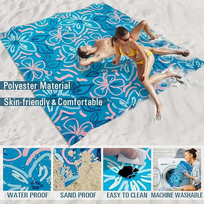 Beach Blanket Sandproof Waterproof 78''×110'' 1-7Adults Oversized,Compact Lightweight Durable Beach Mat for Travel Camping Hiking Picnic Blanket