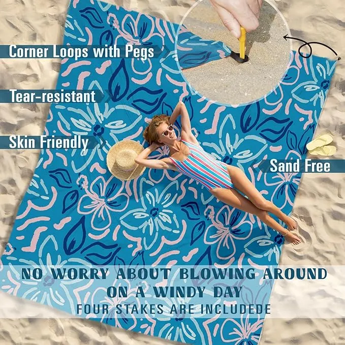 Beach Blanket Sandproof Waterproof 78''×110'' 1-7Adults Oversized,Compact Lightweight Durable Beach Mat for Travel Camping Hiking Picnic Blanket