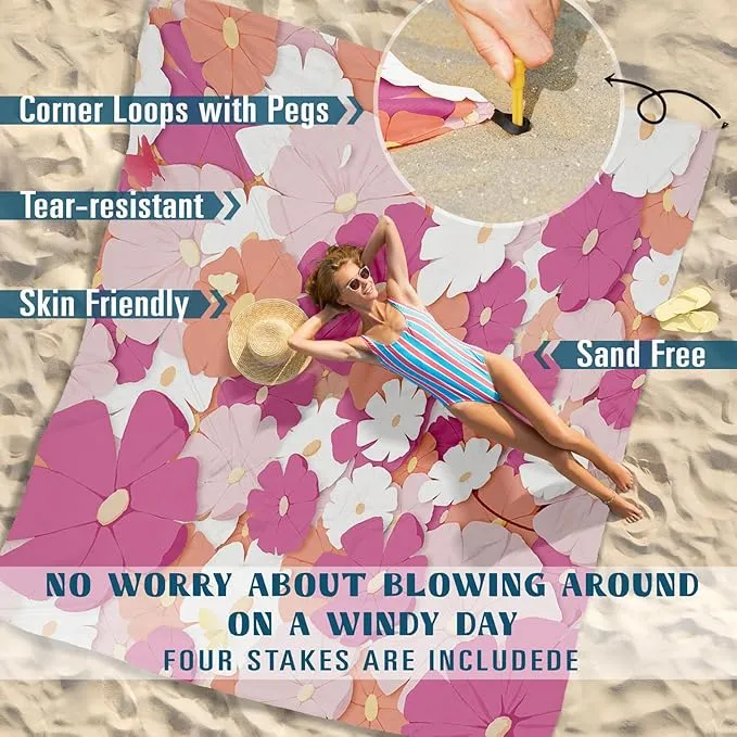 Beach Blanket Sandproof Waterproof 78''×81'' 1-5 Adults Oversized,Compact Lightweight Durable Beach Mat for Travel Camping Hiking Picnic Blanket