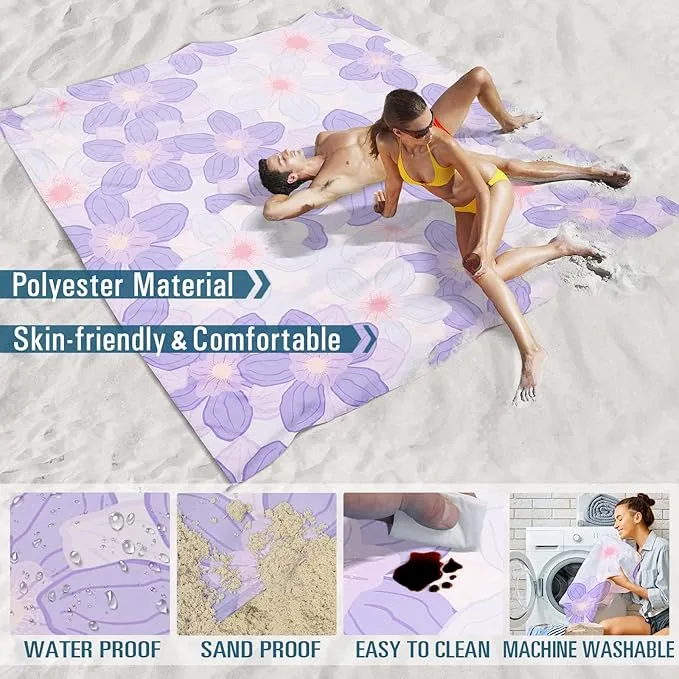 Beach Blanket Sandproof Waterproof 78''×81''1-5 Adults Oversized,Compact Lightweight Durable Beach Mat for Travel Camping Hiking Picnic Blanket