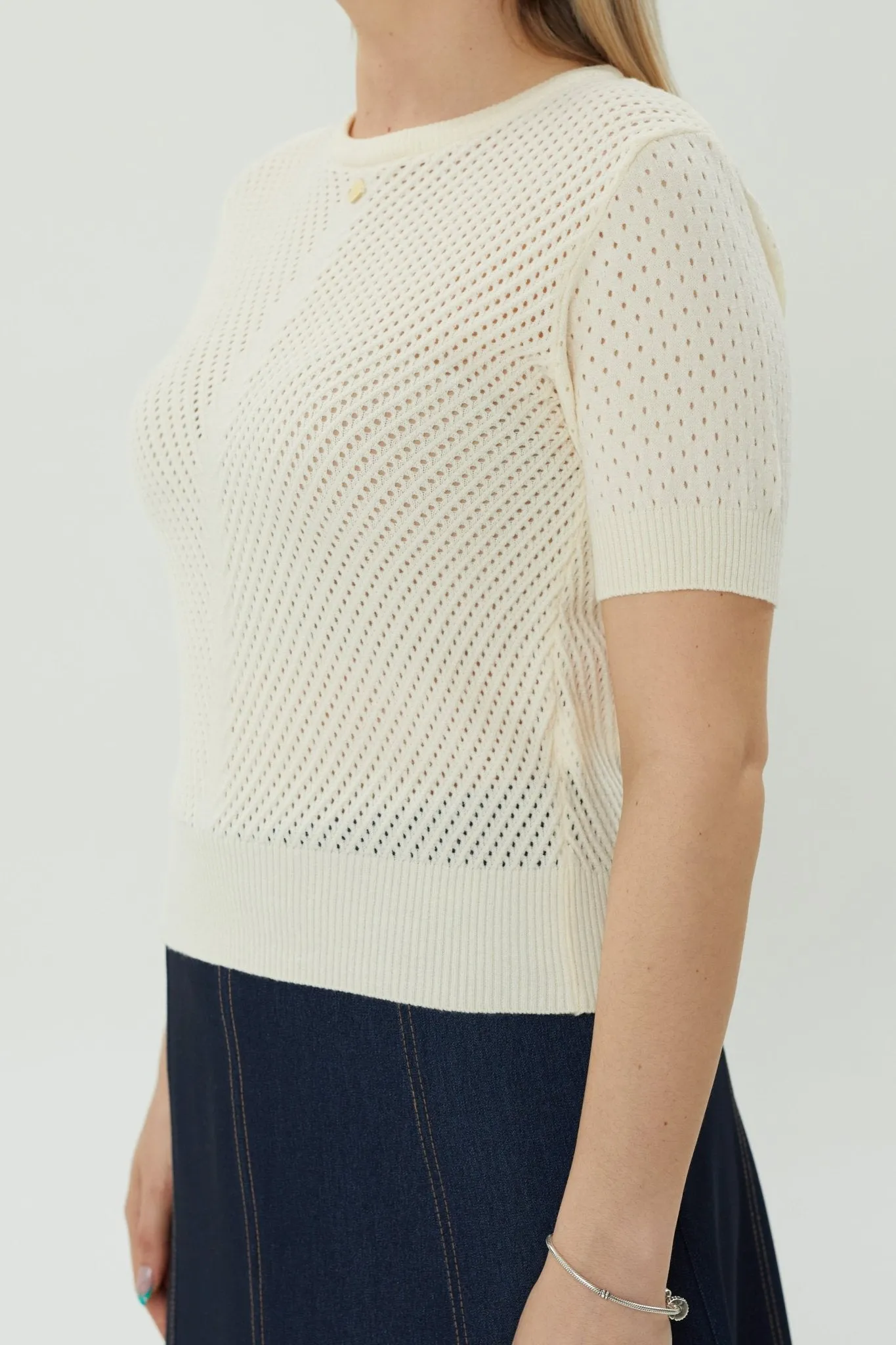 Beige Short Sleeve Sweater