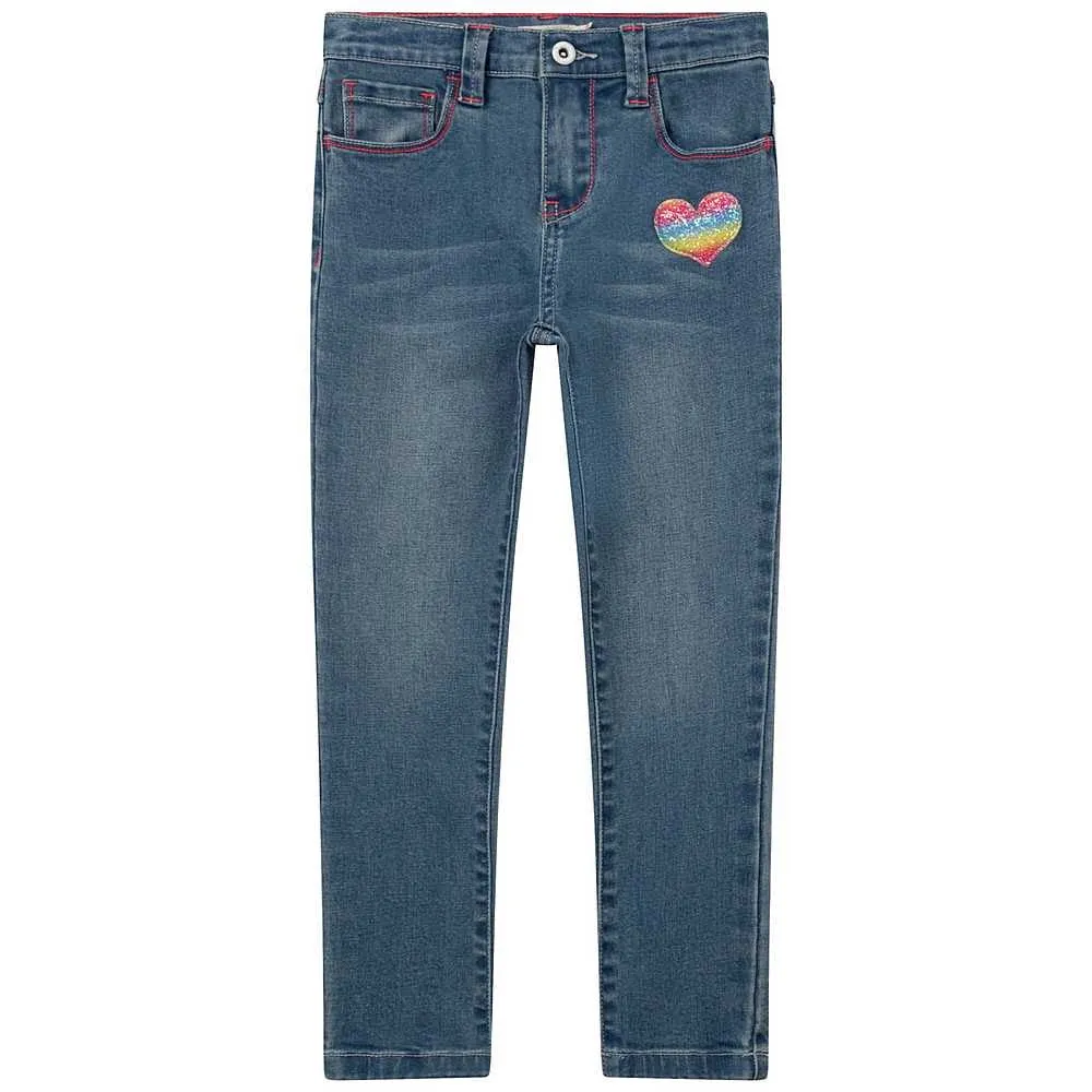 Billie Blush - Denim Pants with Glitter Heart Patch