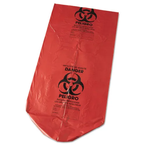 Biohazard Bags, 45 Gallon, 40"x46", 1.3Mil, Red (100EA/CA)