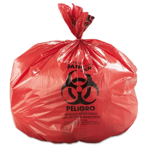 Biohazard Bags, 45 Gallon, 40"x46", 1.3Mil, Red (100EA/CA)