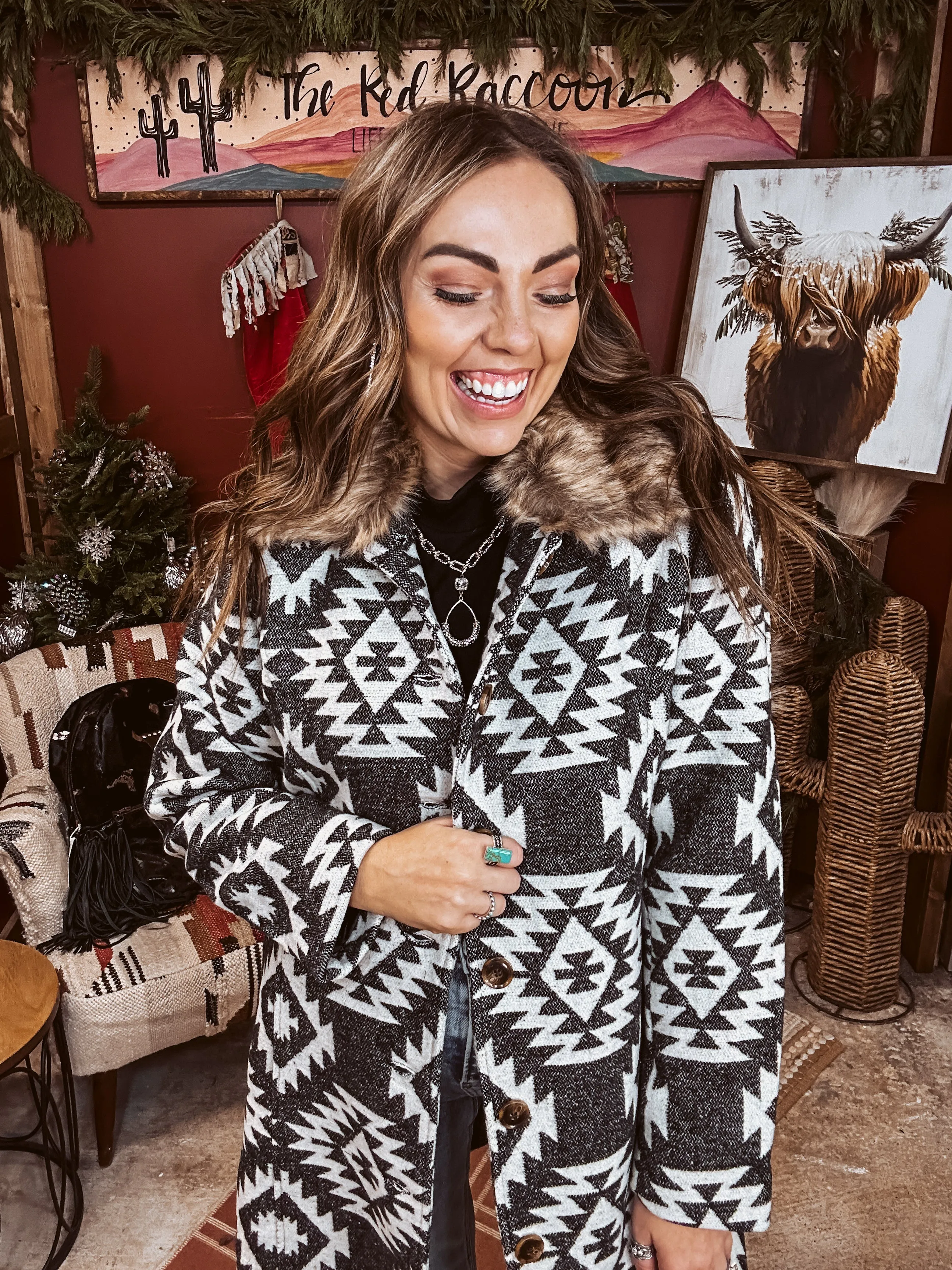 Black Aztec Stroller with Removable Fur Collar