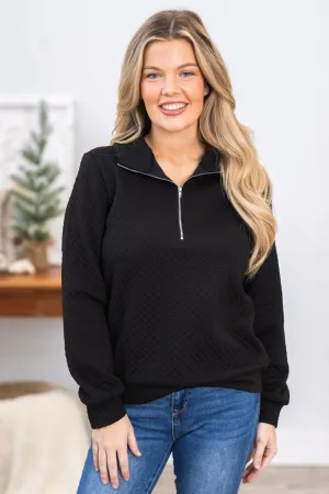 Black Half Zip Quilted Pullover
