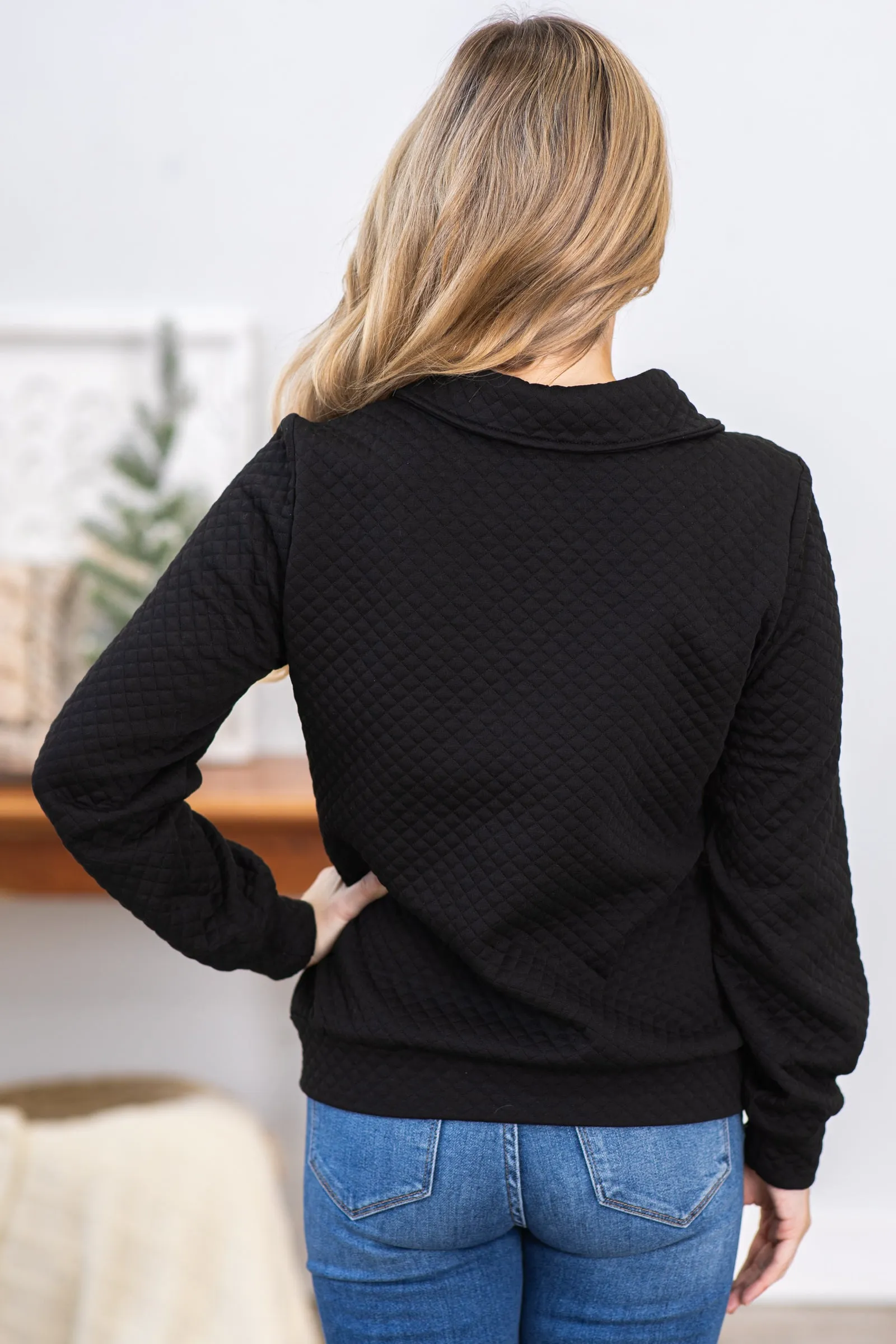 Black Half Zip Quilted Pullover